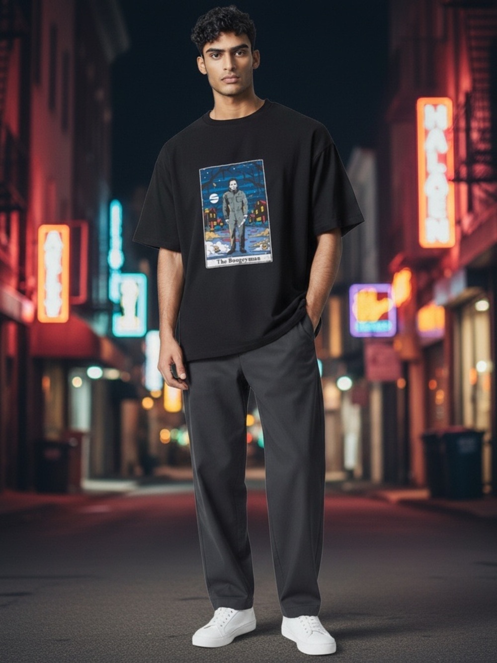 Halloween Michael Myers The Boogeyman Tarot Graphic T-Shirt Black Large